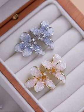 Crystal Flower Earrings in Blue and Pink